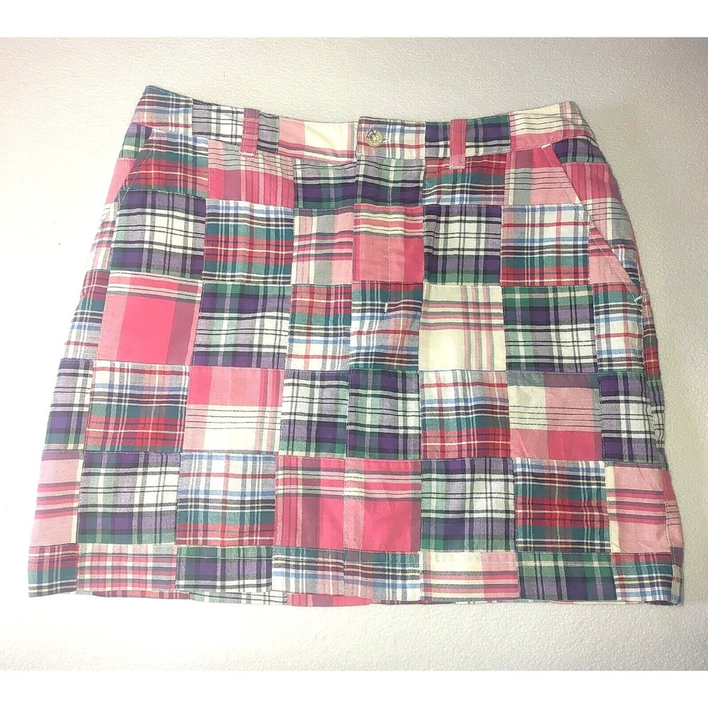 Cape Madras Plaid Mini Skirt Womens Size 8 Elizabeth Maine 100% Cotton Patchwork